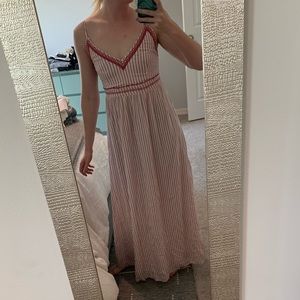 Japna maxi dress pink and white pinstripe with embroidery detail size xs